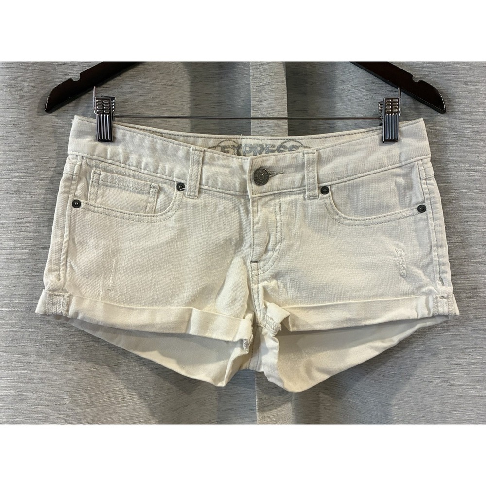 VTG Y2K Express Shorts Size 4‎ White Low rise Micro Mini Booty Preppy Coquette